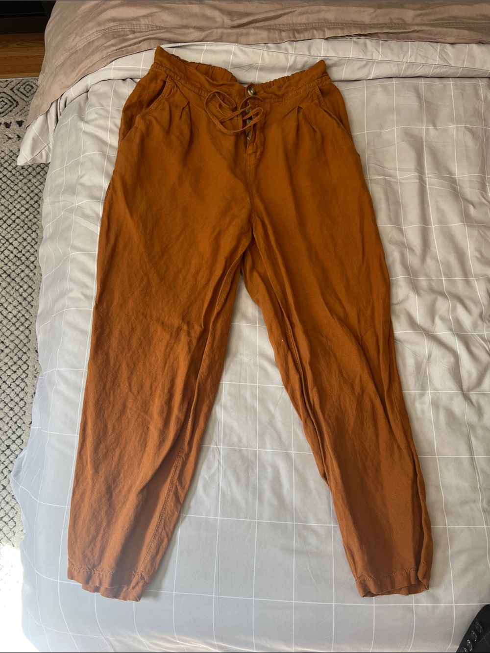 LOFT Burnt Orange Drawstring Linen Casual Pants